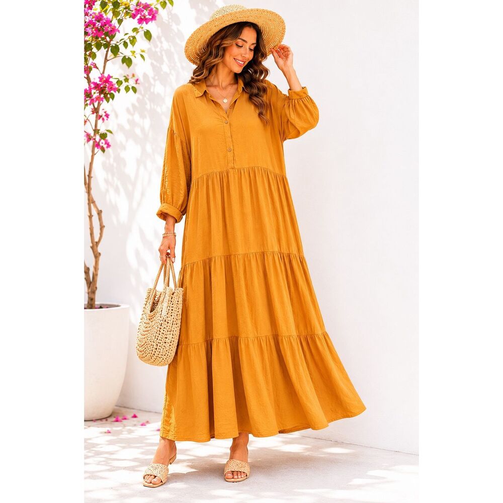 ZANZEA | Mustard Tiered Maxi Dress - SZ Large
